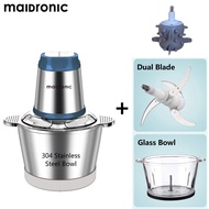 Aicook X Maidronic Dual bowl Dual blade Garlic Peeler Electric Food Chopper Meat grinder 2L Glass Bo