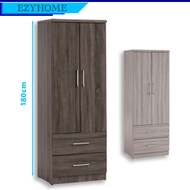 2Door Wooden Wardrobe Storage Cabinet With Drawer Cupboard Simple Classic Almari Baju Kecil Kayu Ada Laci