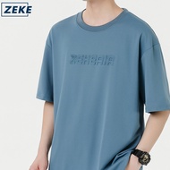 ZEKE A9104 T-shirt Embossed with 3D ZEKE Logo Patch Lelaki Short Sleeve Baju Men's Oversized tshirt