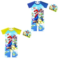 Kids Super Mario Bros Summer Boy Swimsuit Quick-Dry Breathable Swimming Cap Children's one-piece swi