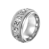 Mens Stainless Steel Spinner Rings Male Biker Six-word Mantra Finger Band Ring Jewelry