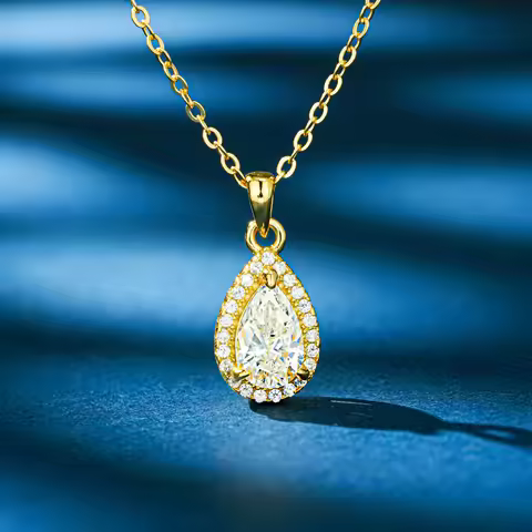 Luxury 9999 24K Solid gold certifid water drop moissanite necklace temperament au999 solid gold high