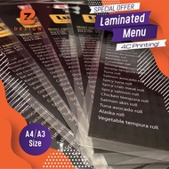 Laminated Menu Printing / A4 menu / A3 menu
