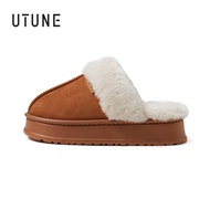 UTUNE Thick-soled Plush Slippers For Women Autumn Winter Indoor Cotton Slippers For Warm Outdoor Wea