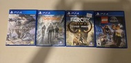 PS4  games: Monster Hunter World, The Division, Far Cry Primal, LEGO Jurassic World, Sleeping Dogs, 