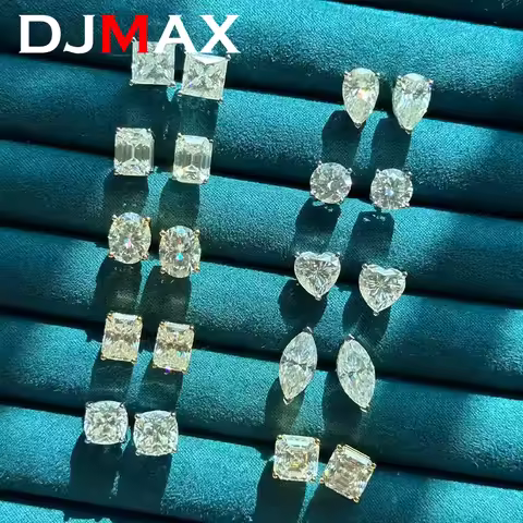 DJMAX 0.5-3ct Moissanite Diamond Earrings for Women Oval/Heart/Radiant/Pear/Princess 925 Sterling Si