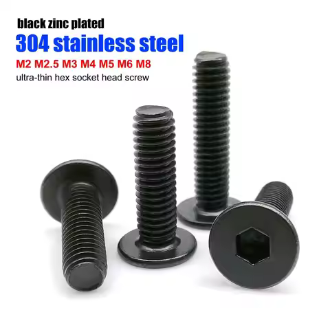 M2 M2.5 M3 M4 M5 M6 M8 Black 304 A2-70 Stainless Steel CM Allen Hexagon Hex Socket Ultra Thin Low Fl