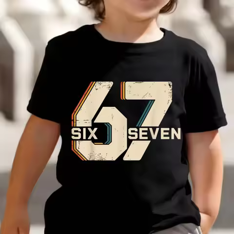 Cotton Kids Boys' Graphic Football Funny Slang 67 T shirt Blouse Crew Neck Short Sleeve Outdoor Fash