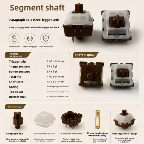 KTT KU Brown Switch 3pin Tactile Pre Lubed Hot Swap Mechanical Keyboard Switch 13.2mm Axis 55g Tacti