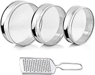 First Front Stainless Steel 3 Pieces Atta Flour Strainer Channi with Stainless Steel Cheese Grater