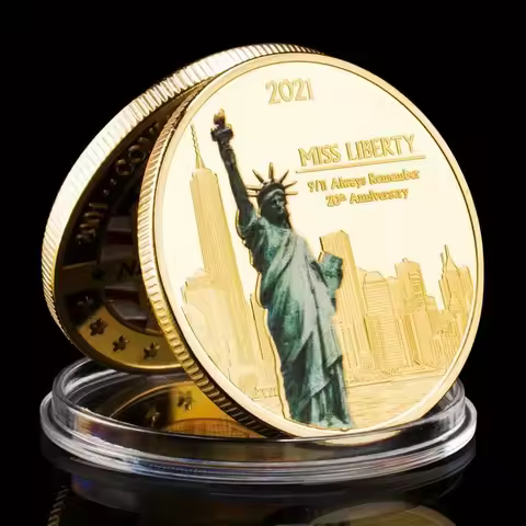 New York City 9/11 Golden Plated Coin U.S. September 11th Never Forget Challenge Coin for Collection