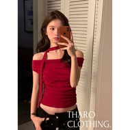 Off Shoulder T-shirt with Tie Tharo Clothing Off Shoulder Top [AO00258]