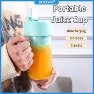 BOKEWU Portable Juicer Cup 6 Blades USB Charging Electric Mixing Cup Fruit Smoothie Blender Straw Cup
