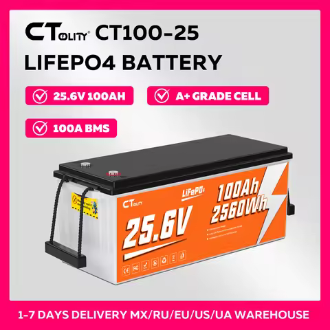 CTOLITY CT100-25 25.6V 100Ah 2560Wh LiFePO4 Battery Built-in 100A BMS A Grade Cells Max 2560W 4000+
