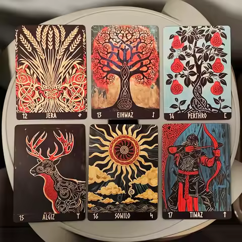 24 Cards Oracle Deck 10.4*7.3cm Elder Futhark Runes Norwegian Woodcut Runes Deck