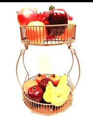 Roekre Rak Buah BULAT 2 Susun - Rak Kosmetik Serba Guna Gold Metalic