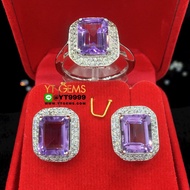 ชุดอเมทิสต์ ล้อมเพชร ยกเซ็ต (แหวน + ต่างหู) เงินแท้ ชุบทองคำขาว พลอยอเมทิสต์แท้ YTG-10298