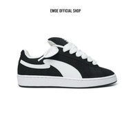 EMOE - EXCEL BLACK-WHITE, Men's Women's Sneakers Casual BLACK and WHITE Suede Elegant Rubber Shoes