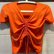 baju kaos v-neck tali serut wanita korea fashion - orange