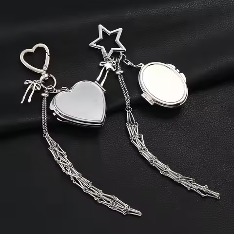 Lipstick Holder Keychain with Compact Mirror Portable Metal Net Lipstick Bag for Women Girls