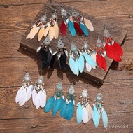 🚓Bohemian Feather Earringss925Silver Hook Anti-Allergy Yunnan Travel Vintage Tassel Earrings One Piece Dropshipping