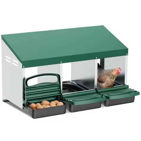 3 Hole Chicken House Hen Eggs Metal Nesting Box Green Chicken Nest Box with Roll Away Egg Collection