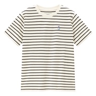 Giordano Womens Cotton Knitted Short Sleeve T-shirt round Neck Striped Embroidered Commute Style Sum