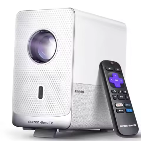 Portable Mini Projector with Roku TV Smart Streaming Experience Built-in for Home and Outdoor Movies