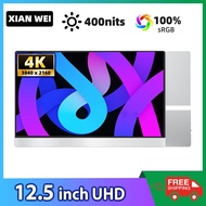 XIANWEI 12.5 Inch 4K Portable Monitor 100% SRGB Screen 3840X2160 USB-C 3.1 For Laptop Phone Raspberry Pi Switch PS4 5 Xbox PC