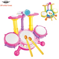 Off-white Kids Drum Set For Toddler Musical Toys With Microphone Drum Sticks Musical Instruments Playset For Boys Girls Gifts