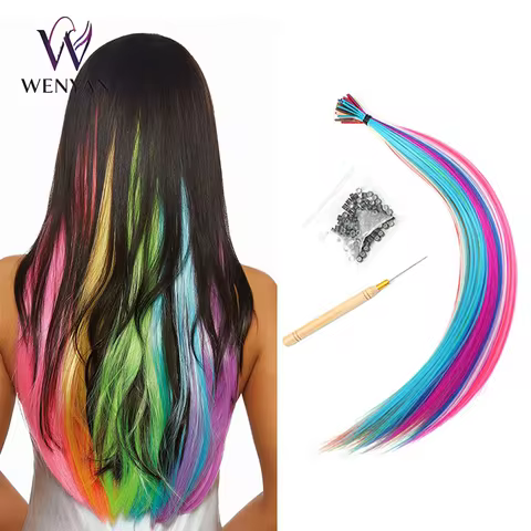 16inch Synthetic I-Tip Hair Extensions Set Heat Resistant Straight Hair Mixed Tinsels, Contains 50 S