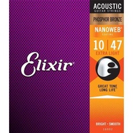 Elixir® Nanoweb 16002 สายกีตาร์โปร่ง เบอร์ 10 แบบเคลือบ Phosphor Bronze ของแท้ 100% (Extra Light .01