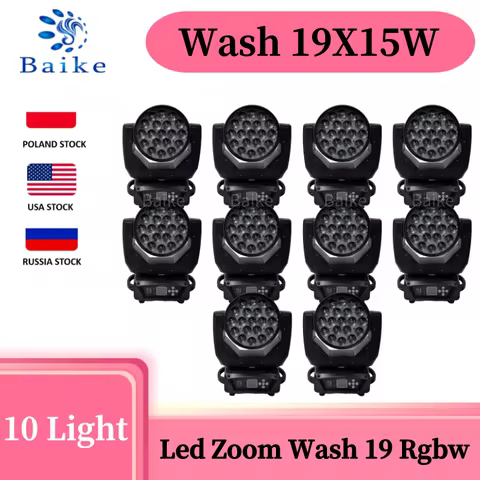 1-10PCS LED Zoom Wash 19X15W Rgbw 4in1 Moving Head Light flight Case Lyre Wash Zoom 19X15W Beam Head