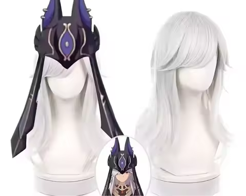 Genshin Impact Cyno cosplay wig Silver white layered wig for cosplayer Long straight wig high qualit