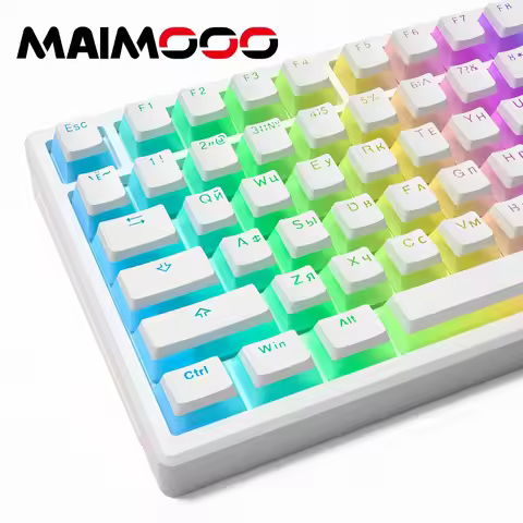 MAIMOOO Pudding Keycaps PBT OEM Russian Transparent Back Light for Mechanical Keyboards White Pink B