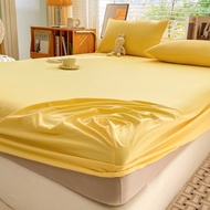 Dansunreve Solid Colour Fitted Bedsheet Single/Queen/King Cotton Blend Dopamine Color Mattress Prote