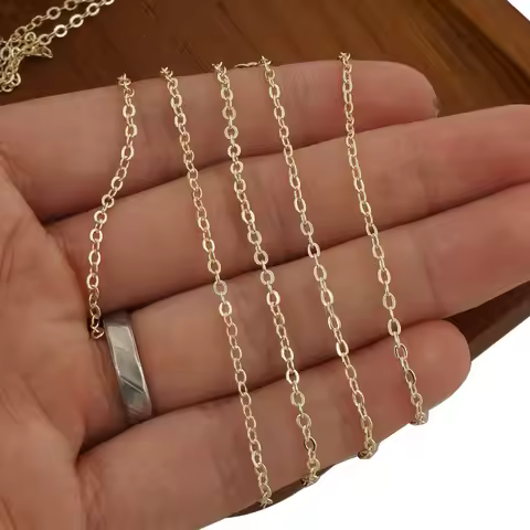 6 Feet 14K Gold Filled Cable Chain For Custom Jewelry Making,Unfinished Bulk Flat O Chain 1.0mm 1.3m