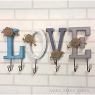 LOVE 4 Pieces Hook Hanger 4 Hooks Retro Brushed Old Country Style zakka Daily Rent Suite B & Grocery