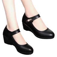 GRAZIA รองเท้าส้นเตี้ยสีดำข้อเท้าสายรัดผู้หญิง,รองเท้าสตรีแบบสบายหนัง Pu นุ่มรองเท้าสำหรับคุณแม่ปากตื้นใหม่