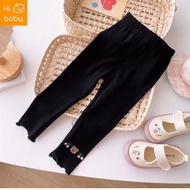 Summer girls leggings bear cherry embroidery foreign style leggings small and medium-sized childrens ice silk thin outer pants