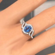 9K 白金戒指配真正的藍色藍寶石