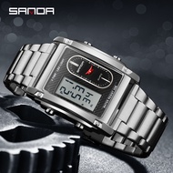 SANDA 3328 Men's Electronic Watch Square Digital Dual Display Waterproof LED Men's Watch -8