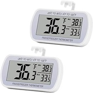 2 Pack Refrigerator Fridge Thermometer Digital Freezer Room Thermometer Waterproof Large LCD Display Max/Min Record Function-White