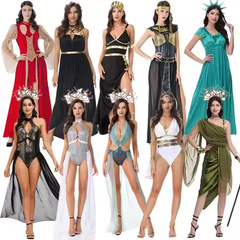 Halloween Medusa Cosplay Long Dress Snake Haired Goddess Stage Performance Party Costume for Young W