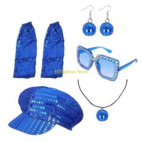Y5GC 70s Disco Costumes Outfit Women Halloween Hippie Dress Accessories Disco Set