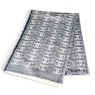 全新 ▲香奈兒 (CHANEL) 100% 羊絨 23P Coco Mark 雙 C 大流蘇披肩 海軍藍 白色 義大利製 女士