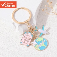 Cartoon Earth Plane Luggage Explore Enamel Keychain For Friendship Gift Handmade Jewelry