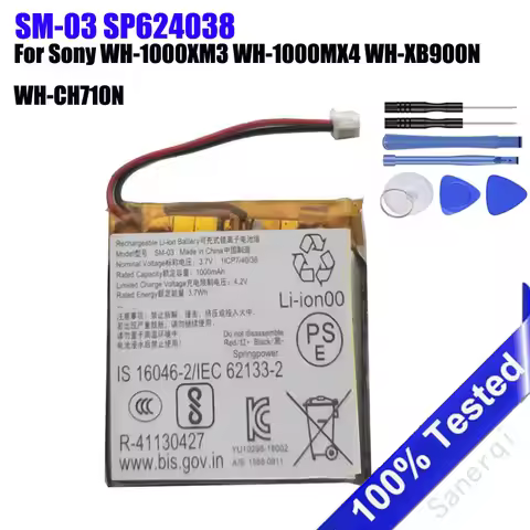 SM-03 SP624038 1000mAh Battery For Sony WH-1000XM3 WH-1000MX4 WH-XB900N WH-CH710N Headset Batterie A