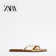 Zara Women's Shoes Golden Knotted Square Toe Roman Sandals Women's Slippers