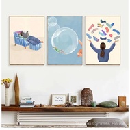 Minimalist Daily Life Wall Art Canvas Prints Girl Read Book Balloon Poster Cup Painting Abstract Pic